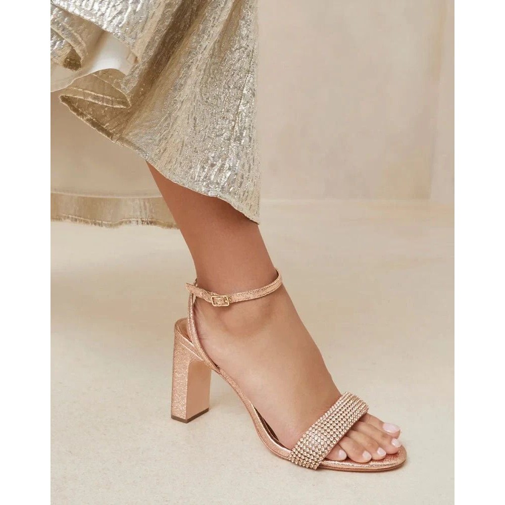 Loeffler Randal Shay Crystal Metallic Dune Gold Sandal Heels Womens 8.5